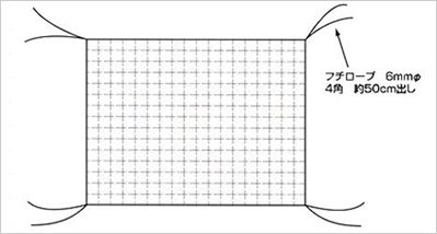 フチロープ 6mmφ 4角 約50cm出し